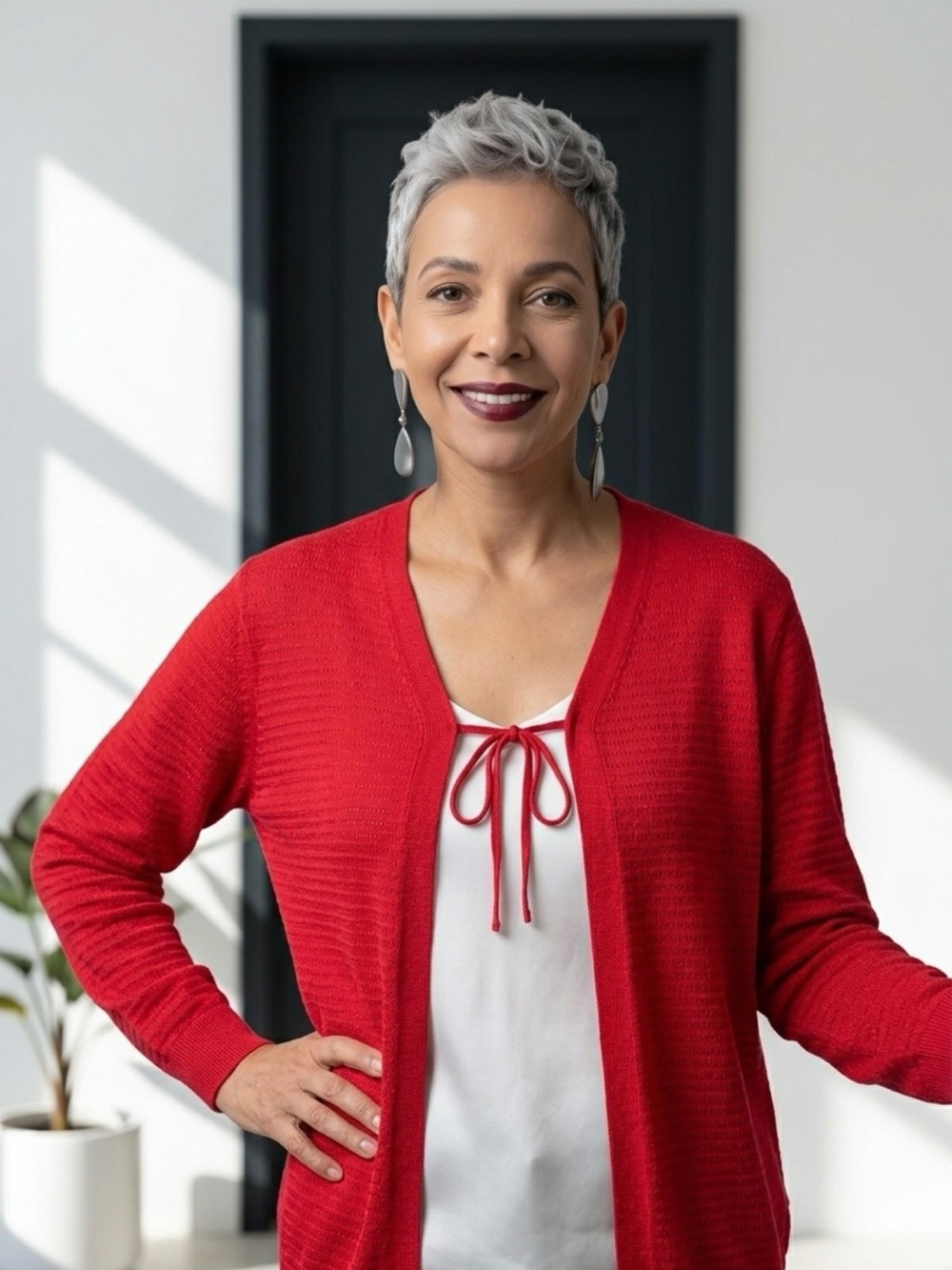 Serra Red Open-Front Women’s Cardigan